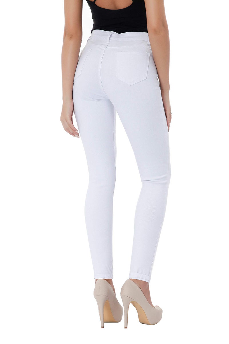 Skirt BL Women's High Waisted Stretch Ripped Skinny Jeans Juniors Destroyed Butt Lifting Denim Pants (White, US 14) - Image 4